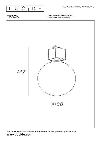 Lucide TRACK TYCHO- Railspot - 1-fase Railsysteem / Railverlichting - 1xG9 - Smoke (Uitbreiding) - technisch